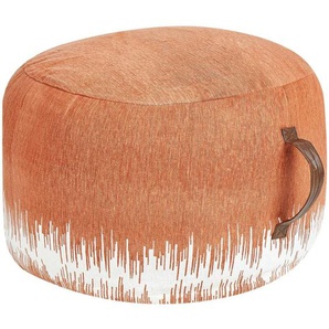 Pouf Orange u. Weiß aus Baumwolle 50 x 30 cm Rund Handgefertigt mit Griff Sitzhocker Bodenkissen für Wohnzimmer Schlafzimmer Kinderzimmer