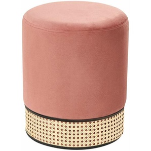 Pouf Rosa Samt ⌀ 35 cm mit Wiener-Geflecht Rund Einfarbig Modern Glamourös Sitzhocker Ottoman Fußhocker Schemel für Wohnzimmer Schlafzimmer