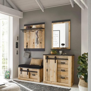 Home affaire Garderoben-Set SHERWOOD, (4-St), mit Scheunentorbeschlag, Apothekergriffe aus Metall