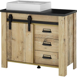 Home affaire Waschtisch SHERWOOD (1-St), Holz, Scheunentorbeschlag und Apothekergriffe aus Metall, Höhe 91 cm