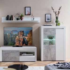 Home affaire Wohnwand Stone Marble, (4-St), bestehend aus vier Möbelstücken, in grifflosen Design, Breite 319 cm