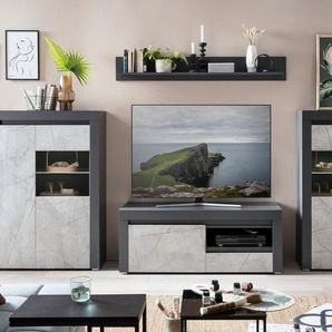 Home affaire Wohnwand Stone Marble, (4-St), bestehend aus vier Möbelstücken, in grifflosen Design, Breite 350 cm