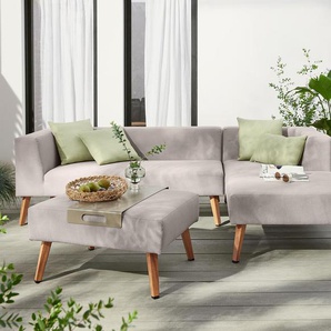 Premium-Lounge-Set mit Sitzhocker und Tablett - grau -