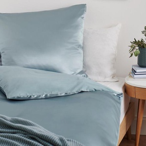 Premium-Seiden-Baumwoll-Bettwäsche - Blau - 100% Baumwolle - - Maße: 135 x 200 cm