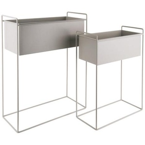 Present Time Übertopf-Set , Grau , Metall , 2-teilig , rechteckig,rechteckig , Dekoration, Übertöpfe