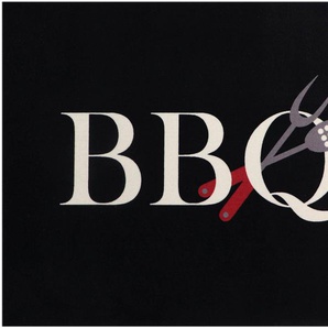 Primaflor-Ideen in Textil Fußmatte BBQ Grillunterlage schwarz, rechteckig, Höhe: 5 mm, Grillmatte ideal als Bodenschutz, mit Spruch, rutschhemmend, waschbar