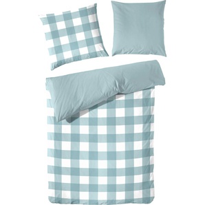 Bettwäsche PRIMERA Basic Perkal Gr. B/L: 240 cm x 220 cm (1 St.), B/L: 80 cm x 80 cm & 80 cm x 80 cm (2 St.), Perkal, blau (weiß, aquamarin) Perkal-Bettwäsche im modernen Karodesign