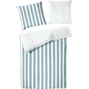 Wendebettwäsche PRIMERA Delf Bettwäsche Gr. B/L: 240 cm x 220 cm (1 St.), B/L: 80 cm x 80 cm & 80 cm x 80 cm (2 St.), Perkal, blau (aquamarin) Perkal-Bettwäsche Bettwäsche mit Streifen
