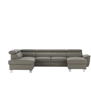 Primo Wohnlandschaft aus Echtleder - grau - Materialmix - 315 cm - 90 cm - cm 208,0 | Möbel Kraft