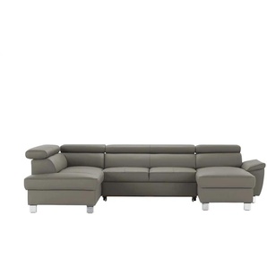 Primo Wohnlandschaft aus Echtleder - grau - Materialmix - 315 cm - 90 cm - cm 208,0 | Möbel Kraft