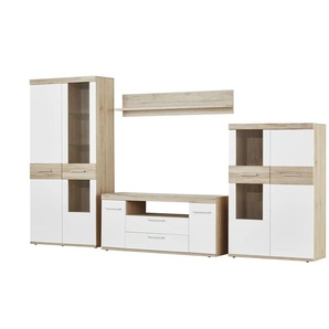 Primo Wohnwand Patryk - weiß - Materialmix - 315 cm - 187 cm - cm 45,0 | Möbel Kraft