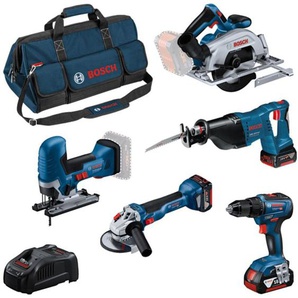 Bosch - Profi Set 18V: gsr 18V-55, gws 18V-10, gst 18V-125 s, gsa 18 v-li, gks 18V-57-2, 3x Akku 4 Ah, Schnellladegerät, Tasche