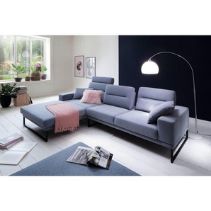 Pure Home Lifestyle Ecksofa, Hellblau, Ottomane links, L-Form, 288x190-200 cm, Goldenes M, Dgm, Typenauswahl, Fußauswahl, Lederauswahl, Stoffauswahl, seitenverkehrt erhältlich, Hocker Rücken echt, Wohnzimmer, Sofas & Couches, Wohnlandschaften, Ecksofas