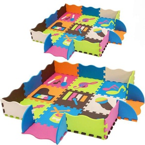 Puzzlematte 50 Stück mit Zaun, Bodenspielmatte mit abnehmbaren Musikinstrumentenmustern, Kinderteppich für Baby und Kinder, Spielteppich Eva,