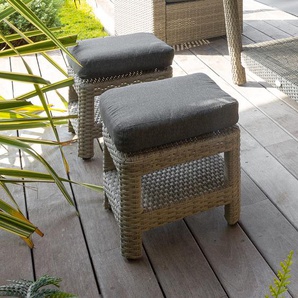 Quadratischer Gartenhocker POLYNESIA Havane Epoxidbeschichtetes Aluminium, Kunststoffrattan und Polyester Hespéride