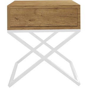 quadratischer Nachttisch MAX weiß mit weißen Metallbeinen