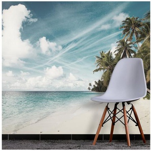 queence Fototapete Strand und Meer, glatt, Meer, Motiv, bedruckt, realistisch, (4 St), Wandpaneele, selbstklebend, Tapete, Sticker, Wanddeko, XXL-Fotomotiv
