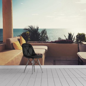queence Fototapete Terrasse am Meer, glatt, Meer, Motiv, bedruckt, mehrfarbig, realistisch, (4 St), Wandpaneele, selbstklebend, Tapete, Sticker, Wanddeko, XXL-Fotomotiv