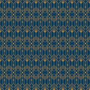 QUEENCE Vinyltapete Tapeten Gr. B/L: 0,9 m x 2,5 m, Rollen: 1 St., blau (blau, gold) Türtapeten