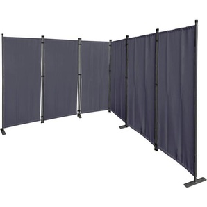 Quick-star - Paravent 6 Teilig 340x165cm Stoff Raumteiler Trennwand Balkon Sichtschutz Stellwand Faltbar Grau