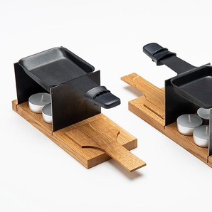 Raclette Set für 2 Personen My Raclette schwarzer Stahl / Eiche hell geölt braun, Designer Raumgestalt, 9x22x9 cm