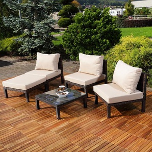 Rattan Sitzgruppe Garten Liege Sessel Stuhl Garten Lounge Glastisch Sofa Braun