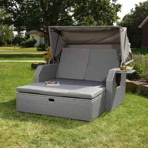 Rattan Sonnenbett Grau Dach Rattan Strandkorb Sonnenliege Liegebett Relaxliege