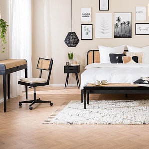 Rattanbett Vin 180 x 200cm Beine & Umrandung: Massivholz Mango, lackiert Kopfteil: Rattan Schwarz Mango