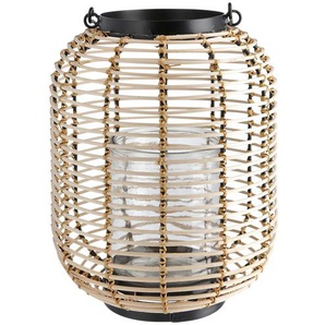 Rattanlaterne - braun - Rattan, Metall, Glas - 17,78 cm - [10.16] | Möbel Kraft