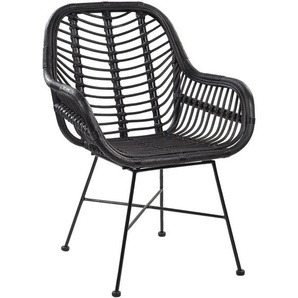 Rattanstuhl Schwarz Rattan/Metall Perfekt für Garten Modern