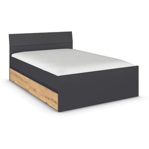 rauch Bett »Joel« mit 2 Schubladen, grau metallic/Eiche Artisan, 140 x 200 cm