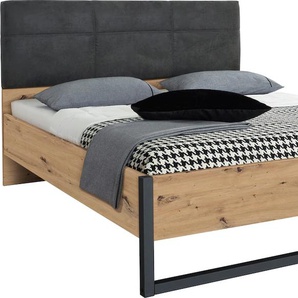 Bett RAUCH Tampa Betten Gr. Liegefläche B/L: 160 cm x 200 cm Betthöhe: 43,9 cm, kein Härtegrad, ohne Matratze, braun (eichefarben artisan, lederoptik dunkelgrau, bettkufe grau metallic gepulvert) Bett Bettgestell Polsterbetten Bettgestelle Betten im