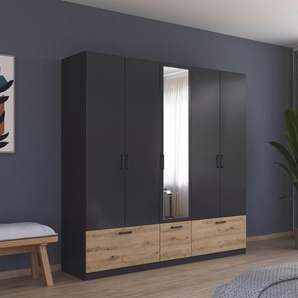 rauch Drehtürenschrank Bari mit Schubkästen und Spiegel mittig, Metallgriff in Graumetallic