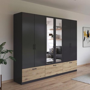 rauch Drehtürenschrank Bari mit Schubkästen und Spiegel mittig, Metallgriff in Graumetallic