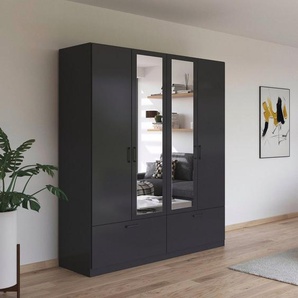 rauch Drehtürenschrank Bari mit Schubkästen und Spiegel mittig, Metallgriff in Graumetallic