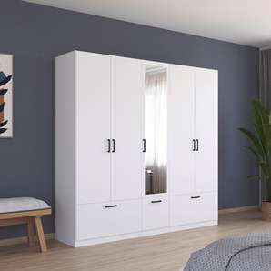 rauch Drehtürenschrank Bari mit Schubkästen und Spiegel mittig, Metallgriff in Graumetallic