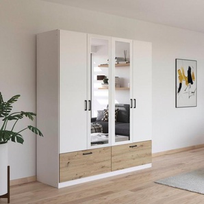 rauch Drehtürenschrank Bari mit Schubkästen und Spiegel mittig, Metallgriff in Graumetallic