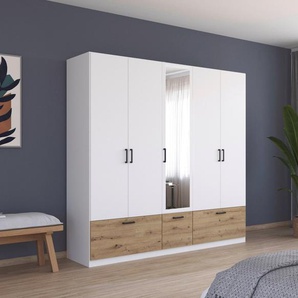 rauch Drehtürenschrank Bari mit Schubkästen und Spiegel mittig, Metallgriff in Graumetallic