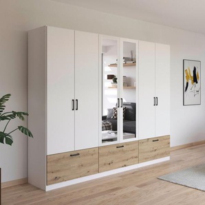 rauch Drehtürenschrank Bari mit Schubkästen und Spiegel mittig, Metallgriff in Graumetallic