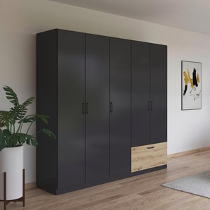 rauch Drehtürenschrank Bari mit Schubkasten außen und Metallgriffen in Graumetallic