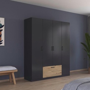 rauch Drehtürenschrank Bari mit Schubkasten mittig und Metallgriffen in Graumetallic