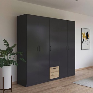 rauch Drehtürenschrank Bari mit Schubkasten mittig und Metallgriffen in Graumetallic