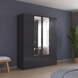 rauch Drehtürenschrank Bari mit Schubkasten und Spiegel mittig, Metallgriffen in Graumetallic
