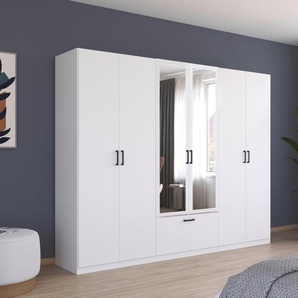 rauch Drehtürenschrank Bari mit Schubkasten und Spiegel mittig, Metallgriffen in Graumetallic