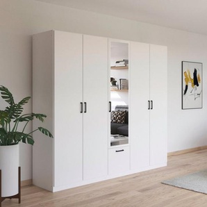 rauch Drehtürenschrank Bari mit Schubkasten und Spiegel mittig, Metallgriffen in Graumetallic