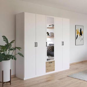 rauch Drehtürenschrank Bari mit Schubkasten und Spiegel mittig, Metallgriffen in Graumetallic
