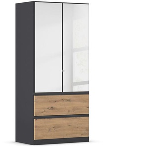 rauch Kleiderschrank »Joel«, 2 Türen, 2 Schubladen und Spiegel, grau/Eiche Artisan