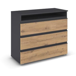 rauch Kommode »Joel«, 3 Schubladen und 1 Nische, grau metallic/Eiche Artisan