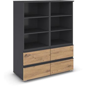 rauch Kommode »Joel«, 4 Schubladen und 6 Nischen, grau metallic/Eiche Artisan
