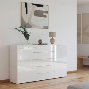 rauch Schubkastenkommode Kommode Türkommode Sideboard Kombikommode FLIPP mit Glasfront (Breite 160/180 cm mit 4 Einlegeböden), 2-trg mit 5 Schubladen und Soft-Close, 2 Breiten MADE IN GERMANY